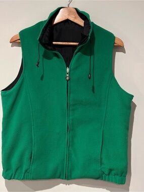 Vintage FU DA Sport Reversible Vest Small Green Fleece Black Silk Full Zip